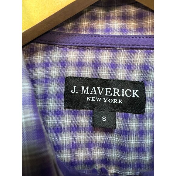 J Maverick Men's Slim Fit Button Up Shirt Size S Purple Blue White Check - Picture 3 of 9